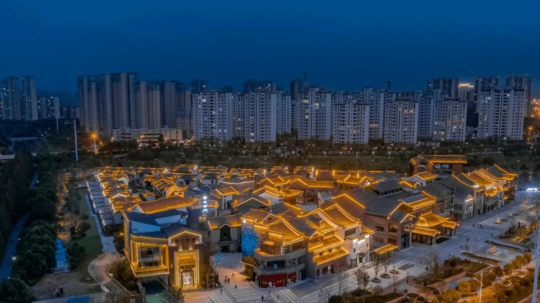 水西门街区夜景航拍与灯火建筑