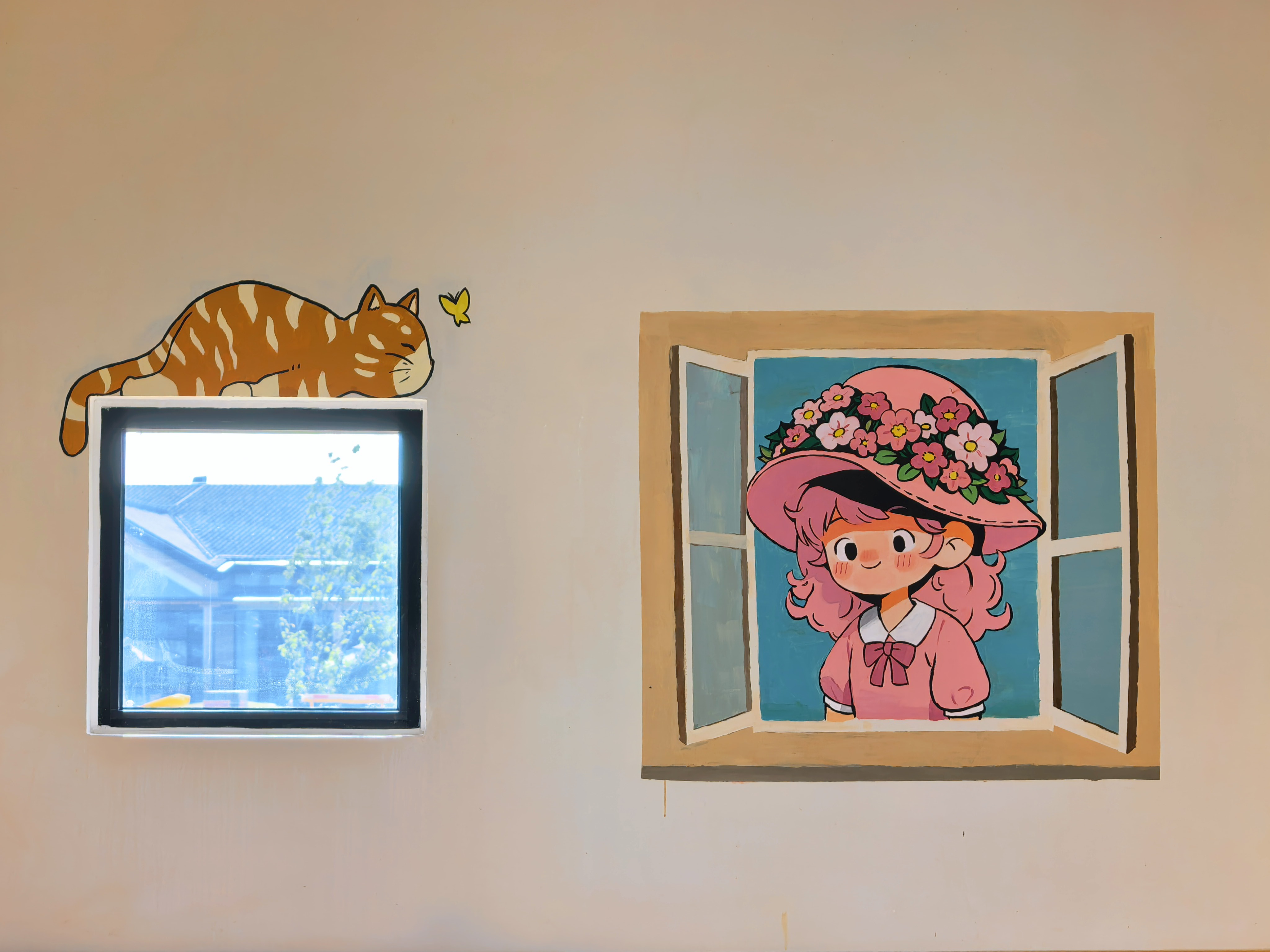 墙面插画与窗景装饰