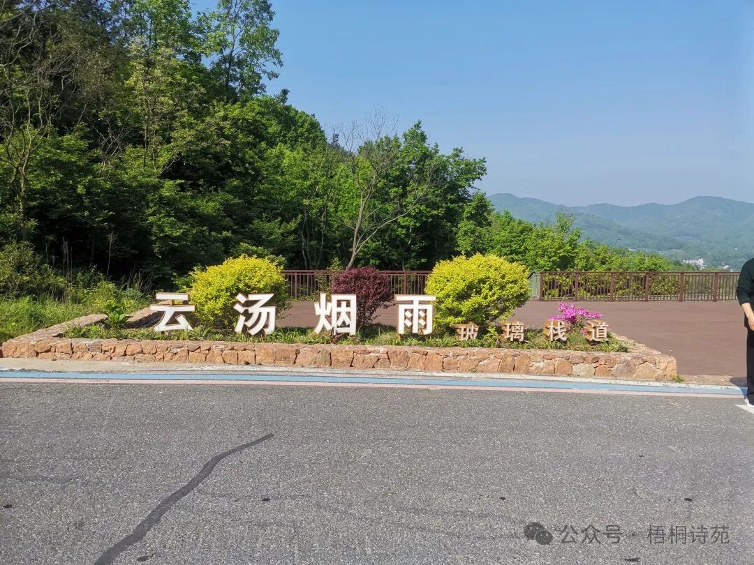 云汤烟雨入口标识与山林观景平台